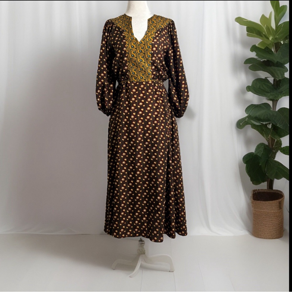 Louche Sunflower Print Midi Dress Prairie,Country Prairie,Amish,Cottagecore SZ 6